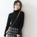 孜索 Демисезонный черный зимний базовый приятный телу трикотажный свитер, увеличенная толщина, высокий воротник