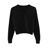 Весенний лонгслив, свитер, демисезонный корейский черный трикотажный кардиган, тренд сезона, V-образный вырез