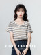 V-neck striped short-sleeved T-shirt for women 2025 summer new loose and irregular design right shoulder T-shirt slimming top