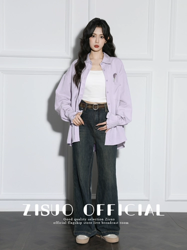 Сиреневая осенняя рубашка, дизайнерская куртка, тренд сезона, в цветочек