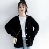 Весенний черный свитер, осенний кардиган, куртка для школьников, трикотажный лонгслив, тренд сезона, в корейском стиле