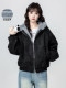 Black Hooded Leather Jacket for Women, Winter 2026 New Style, Fleece-Lined and Thickened Pu Leather with Fur Collar, Short Cotton Coat