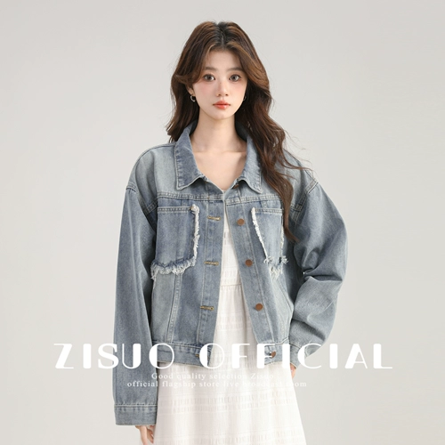 Джинсовая осенняя дизайнерская короткая куртка, оверсайз, свободный крой