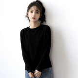 Весенняя черная осенняя футболка, цветной хлопковый приятный телу лонгслив, свободный крой, в корейском стиле