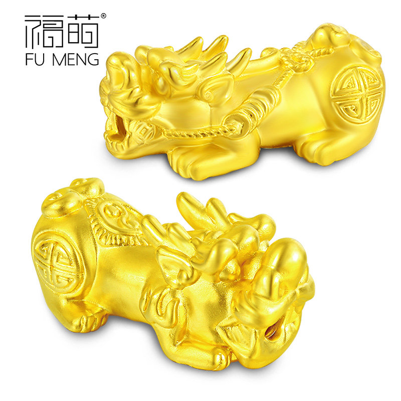 Fu Meng 999 gold cat bracelet 3D hard foot gold transfer beads scattered beads single pichu male and female road through