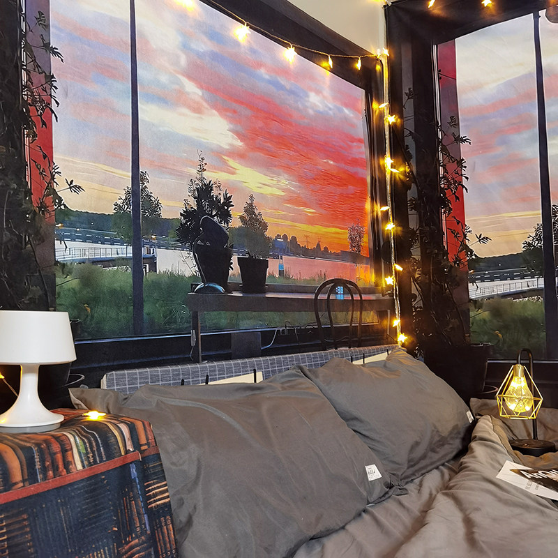 Гобелен 假窗户墙布挂布ins背景布床头卧室房间背景墙宿舍墙面装饰画布