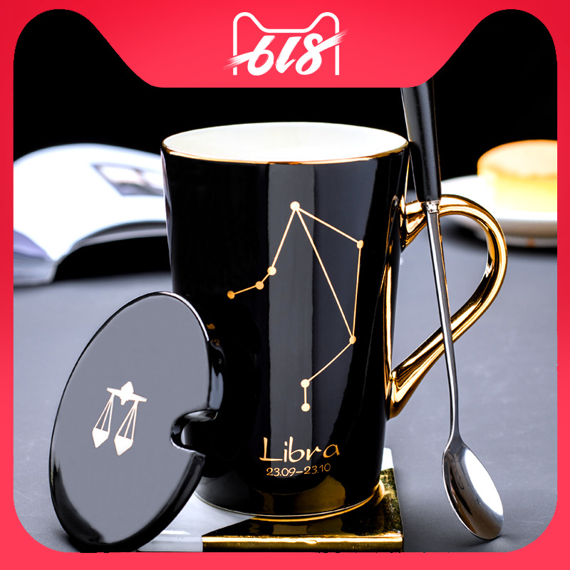 Creative Constellations Cups Ceramic Lovers Water Glasses Minimark Cups with lid spoons Personality Coffee Cups a pair of teacups