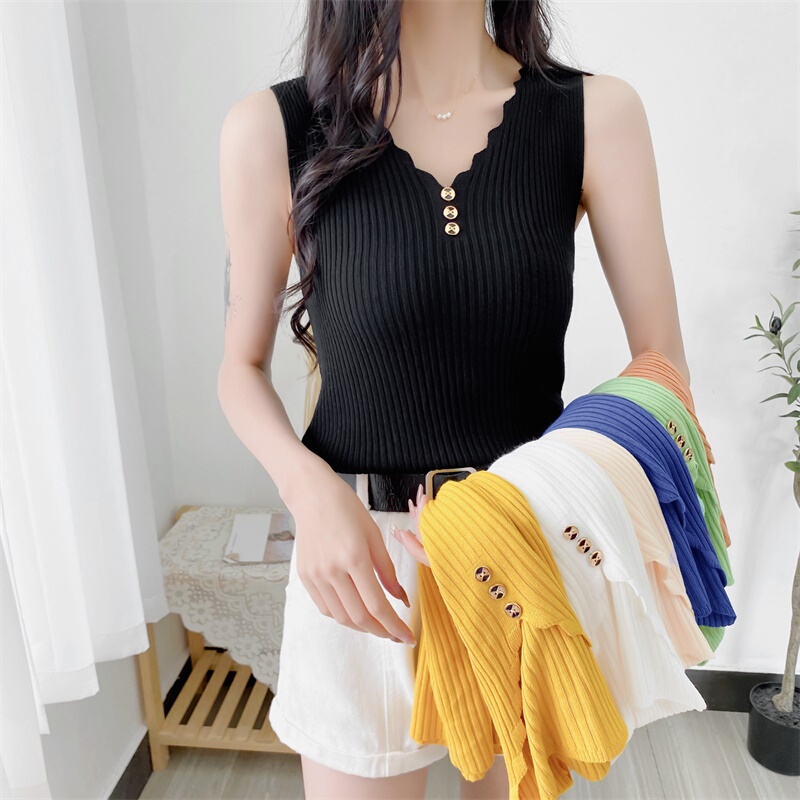 Ice Silk Camisole Sleeveless Vest for Women, Summer Outerwear, Loose Korean Style Short V-Neck Knitted Base Shirt Top Ice Silk Camisole Sleeveless Vest for Women, Summer Outerwear, Loose Korean Style Short V-Neck Knitted Base Shirt Top