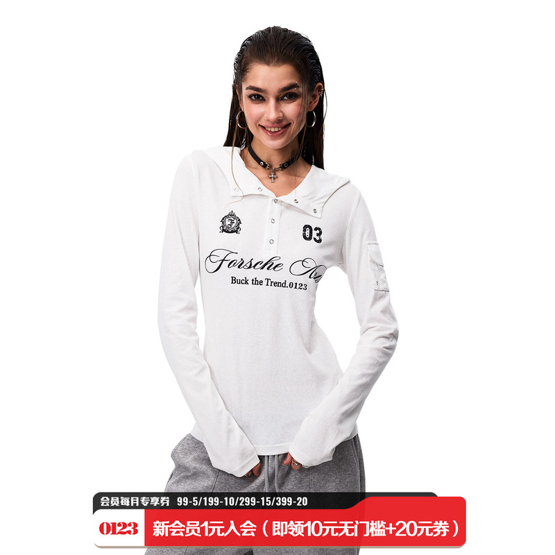 0123Start Retro Sun Protection Cover-Up T-Shirt for Women, Slim Fit, American Sports Fashion Brand, Hot Girl Style, Slimming, Hooded, Long Sleeve 0123Start Retro Sun Protection Cover-Up T-Shirt for Women, Slim Fit, American Sports Fashion Brand, Hot Girl Style, Slimming, Hooded, Long Sleeve
