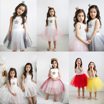 Fat Fat summer new American Petite Hailey INS Girl Princess Star yarn yarn dress