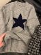Soft and Cozy Five-Pointed Star Round-Neck Pullover Knit Top for Women, Gray Graffiti Loose Fit Autumn and Winter Lazy College Style Sweater