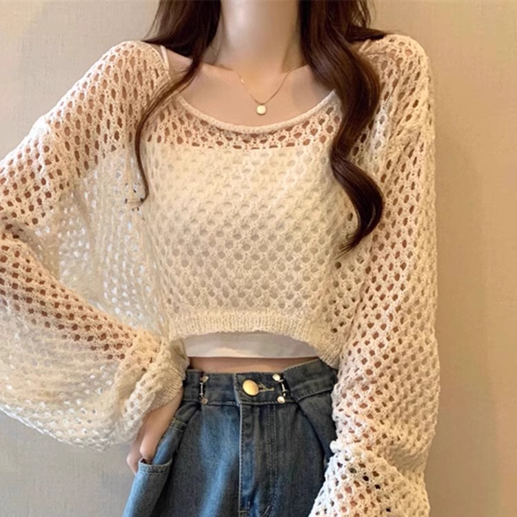 Short Hollow-Out Blouse Top for Women, Spring and Autumn Wear, 2026 New Style, High-End Design, Petite Long-Sleeve T-Shirt