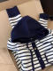 Super Stylish, Gentle and Lazy Style, Color-Blocked Striped Hooded Knit Cardigan for Women, New Autumn Korean Style Sweater Jacket, Trendy
