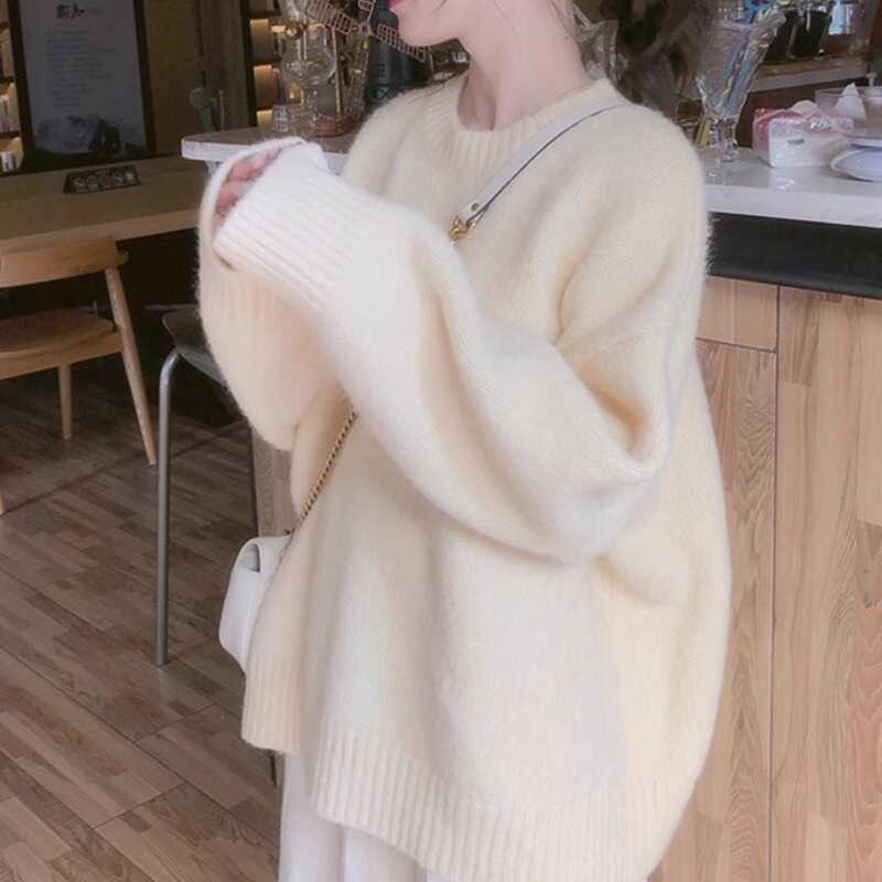 Mohair Soft Sweater for Women 2026 Autumn and Winter New Style Lazy Style Loose Thickened Knit Top for Petite Figures Mohair Soft Sweater for Women 2026 Autumn and Winter New Style Lazy Style Loose Thickened Knit Top for Petite Figures