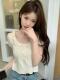 Beautiful Summer Bow-Knot French-Style Hollow-Out Ice Silk Knitted Short-Sleeve T-Shirt for Women with Lace Trim, Short Top