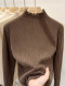 Autumn and Winter Ruffled Half-High Collar Knitted Base Shirt Sweater for Women, Slim Fit, Versatile, Unique Long-Sleeve Inner Top