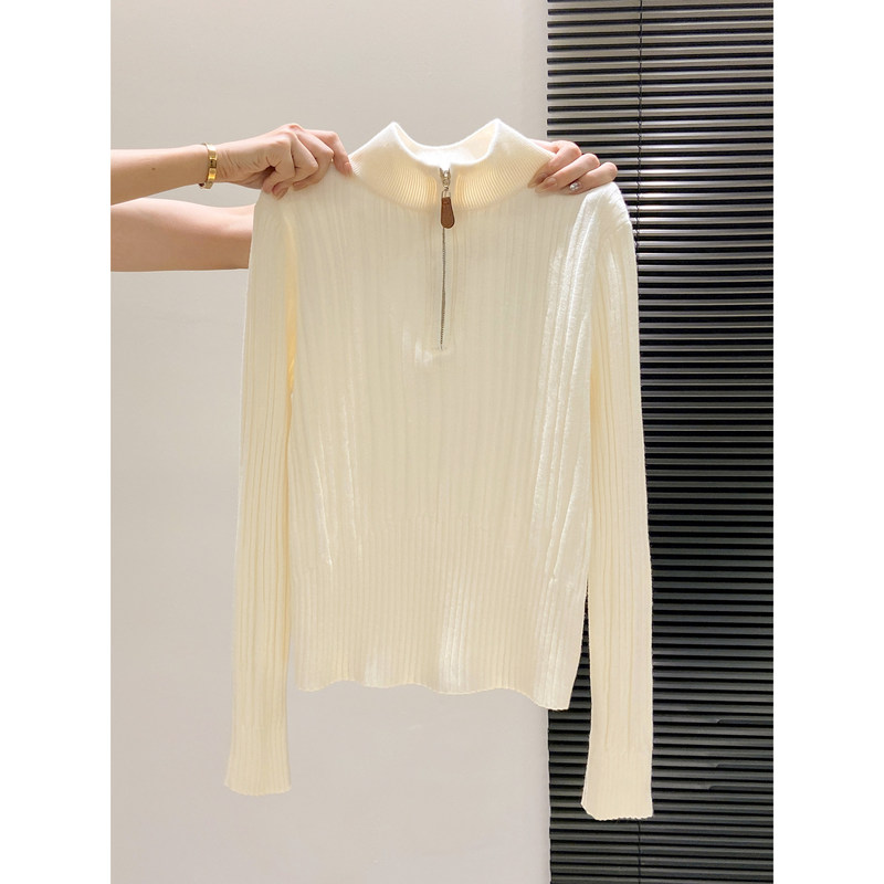 Zipper Half-High Collar Ribbed Slim-Fit Base Sweater for Women, Autumn and Winter, Elegant and Slimming, High-End Versatile Knit Sweater Zipper Half-High Collar Ribbed Slim-Fit Base Sweater for Women, Autumn and Winter, Elegant and Slimming, High-End Versatile Knit Sweater