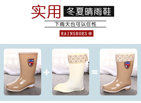 Giày cao gót nữ ống cộng với nhung ấm Giày mưa người lớn ủng chống trượt Giày dài ủng cao su Giày cao gót nữ giày ủng đi mưa chính hãng