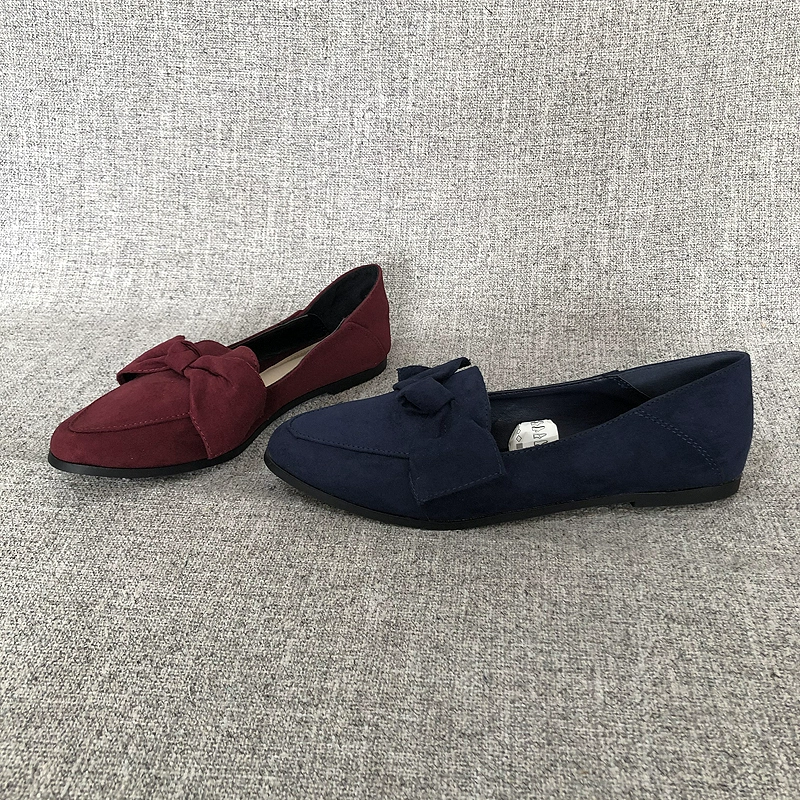 Bowknot phẳng gót giày lười đặt chân giản dị giày đơn giày nữ giày đế thấp giày đậu giày giày nữ cỡ lớn - Giày cắt thấp
