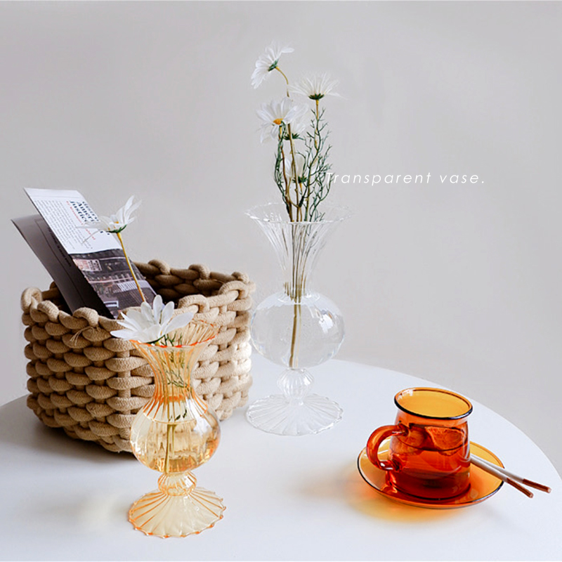 Nordic ins style retro tulip vase transparent stained glass thin desktop hydroponic decorative art flower