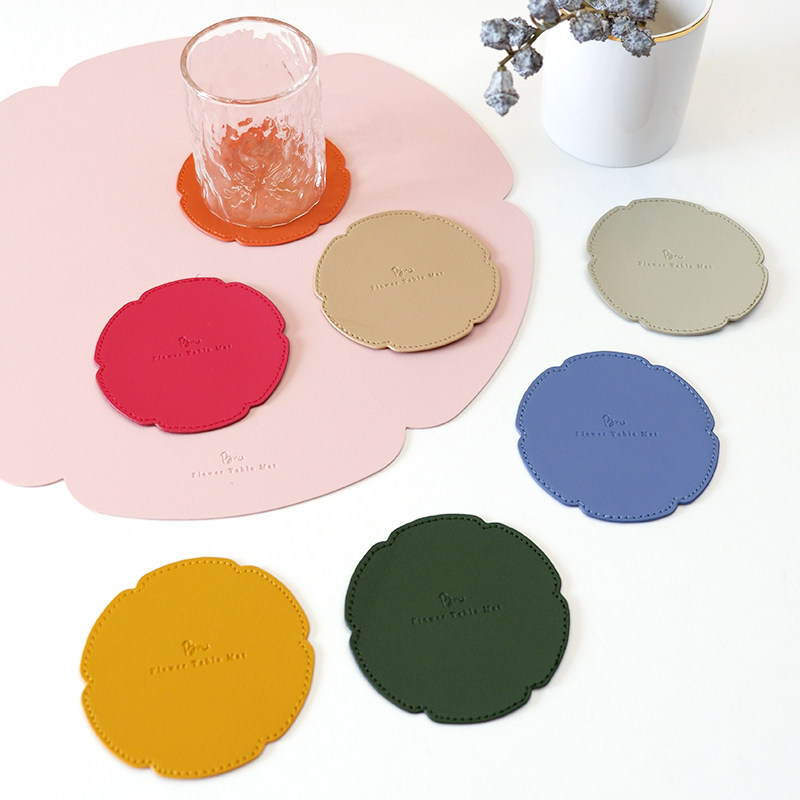 Floral World Series Leather Cup Cushion Girl Hearts Cute Round Anti-Burn Insulation Mat Home Creative Tea Cup Cushion