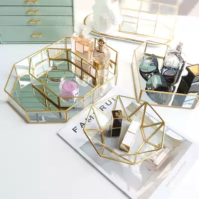 Nordic style retro storage tray Glass desktop storage box Cosmetics storage box Skin care products storage jewelry tray