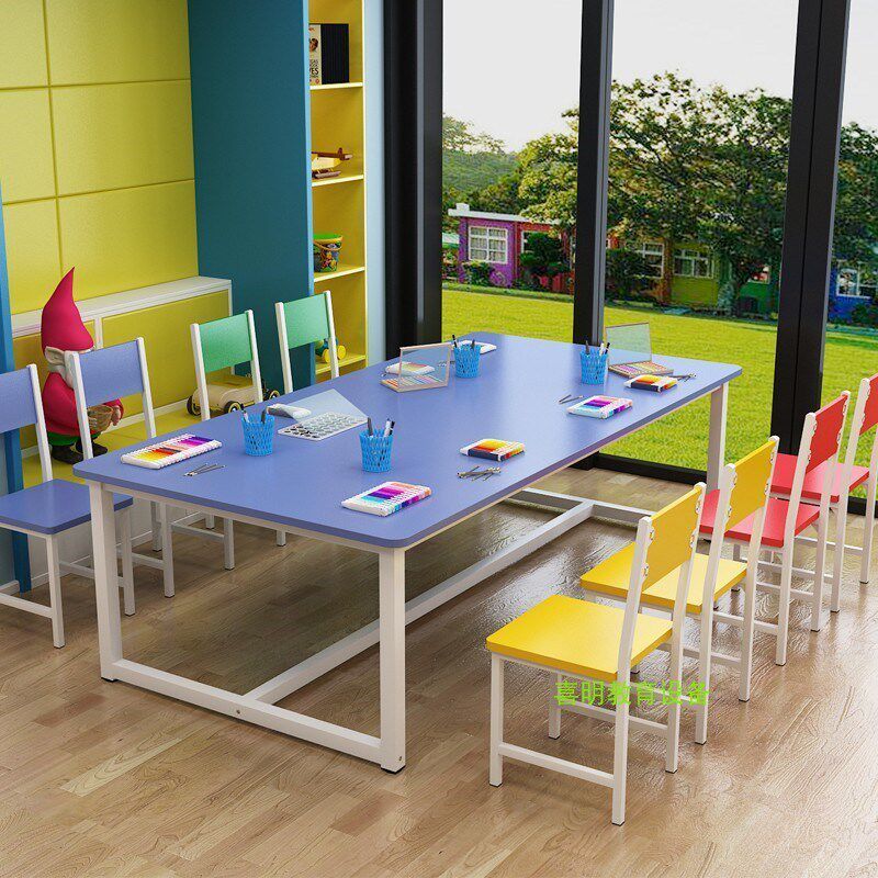 Elementary school kindergarten color desks and chairs children's studio training painting table art handmade cram tutoring table