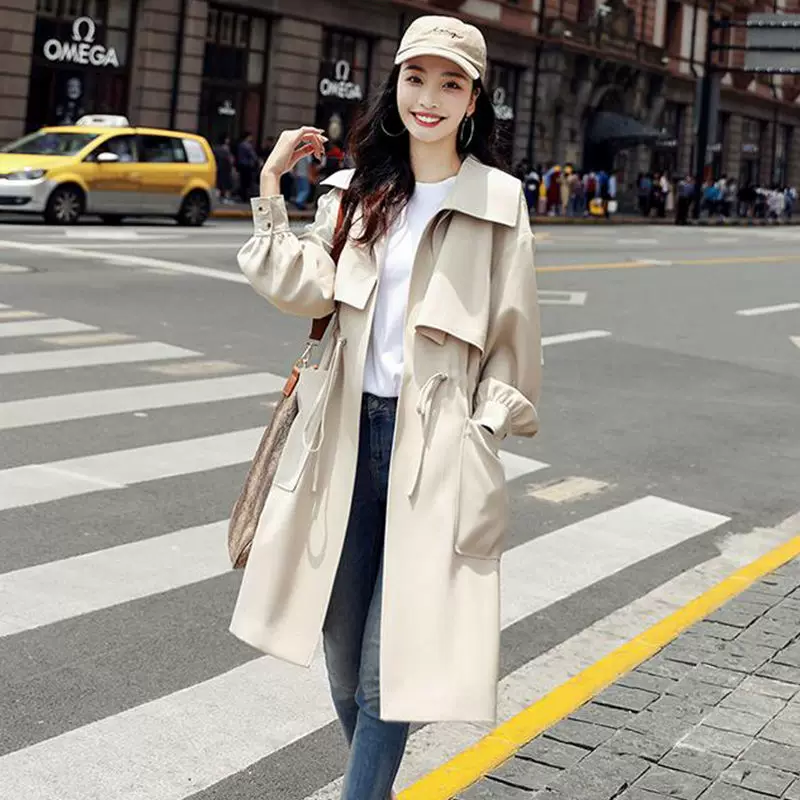 Осенняя модная тонкая летняя одежда, куртка, облегчаемое пальто-т trench coat, длинная подвязка, британский стиль, средняя длина