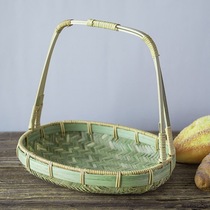  Snack basket Hand-woven pastry basket Bamboo green cake small bamboo basket Restaurant biscuit dish Bamboo bread basket Bamboo bamboo products