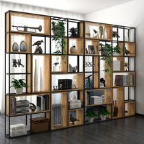 Industrial wind iron shelf living room partition office floor display shelf bookshelf solid wood multi-layer decorative shelf