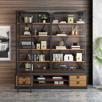 LOFT Industrial Wind Office Iron Art Bookshelf Screen Nordic Full Wall Solid Wood Bookcase Custom Partition Shelve