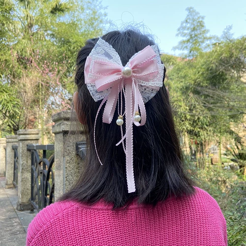 Милая японская розовая заколка для волос с бантиком, шпильки для волос, аксессуар для волос, стиль Лолита