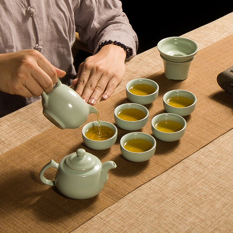 Ru Kiln Tea Tea Tea Cup Suit Brief home Ceramic Gongfu tea with an open sheet whole set of teapot gift boxes
