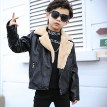 Korean version of small and medium boy leather jacket plus velvet padded leather clothing mens baby winter leather jacket fashion winter tide