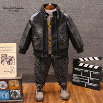 Boys winter style plus velvet padded leather jacket stitching handsome coat fashion leather jacket 2021 new short coat tide