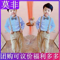 New childrens small hosts walk the show Dress Boy Suit Foreign Air Back Belt Pants Spring Summer Flower Boy Suit