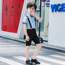 Childrens host catwalk show costume dress boy suit foreign style short sleeve strap pants summer flower boy suit