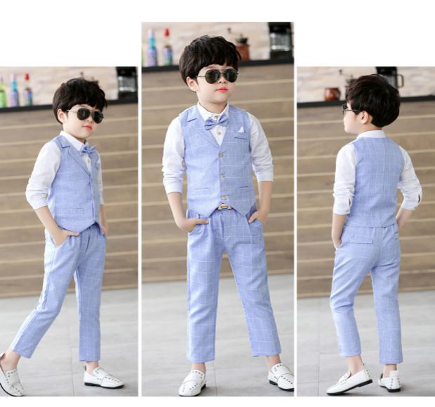 Bộ đồ trẻ em 2018 phiên bản Hàn Quốc mùa hè mới cho bé trai catwalk hoa bé gái váy đen phù hợp với gió Anh quan ao tre em