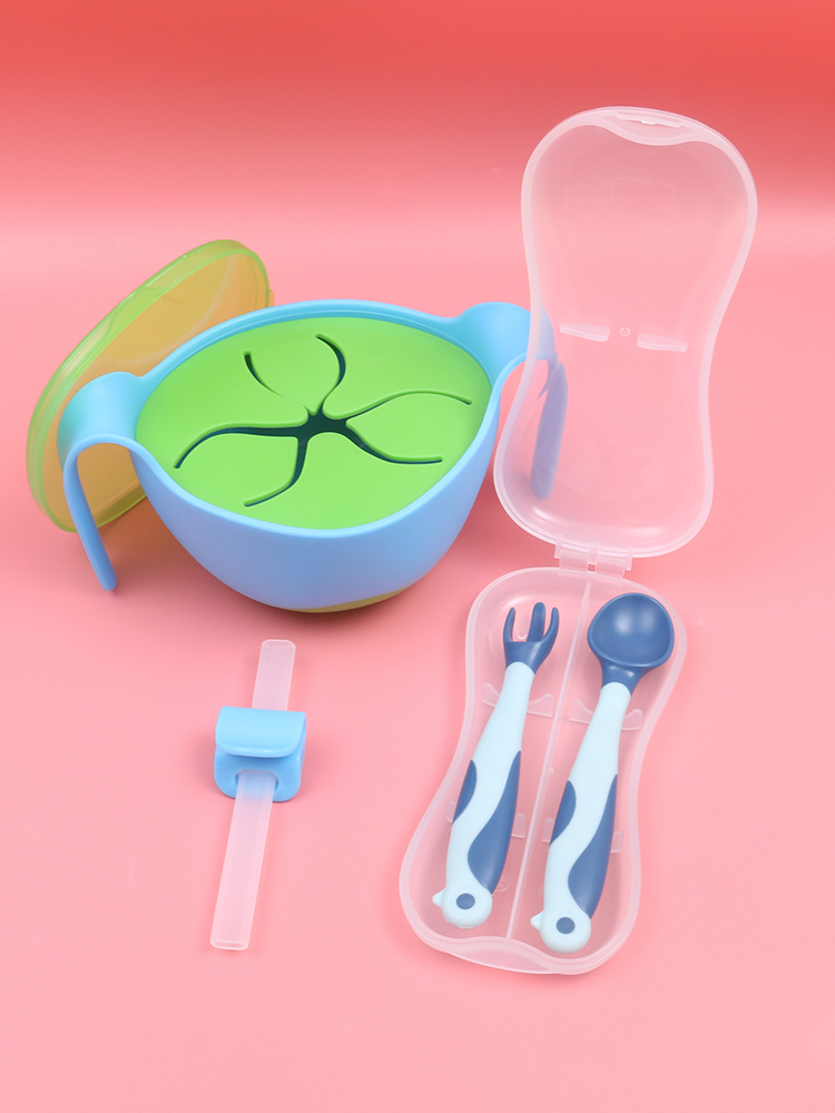 Baby soup straw bowl Three-in-one non-food bowl Baby with straw snack bowl Tableware set Porridge artifact