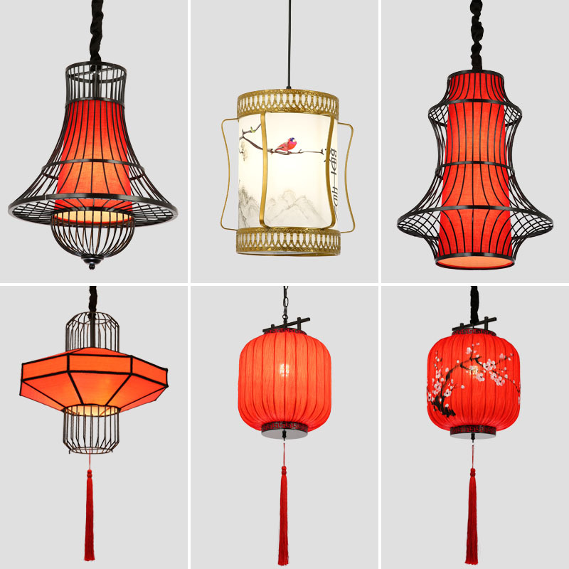 New Chinese-Style Chandelier, Antique Fabric Aisle Lantern, Wrought Iron Restaurant Corridor Hotel Teahouse Hot Pot Restaurant Led Lighting Fixtures