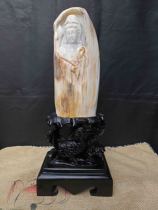 Standing Lotus-holding Guanyin Wooden Yushu Fossil Carving Ornament Wedding Gift New House S02# (Shanxiqi Gallery)