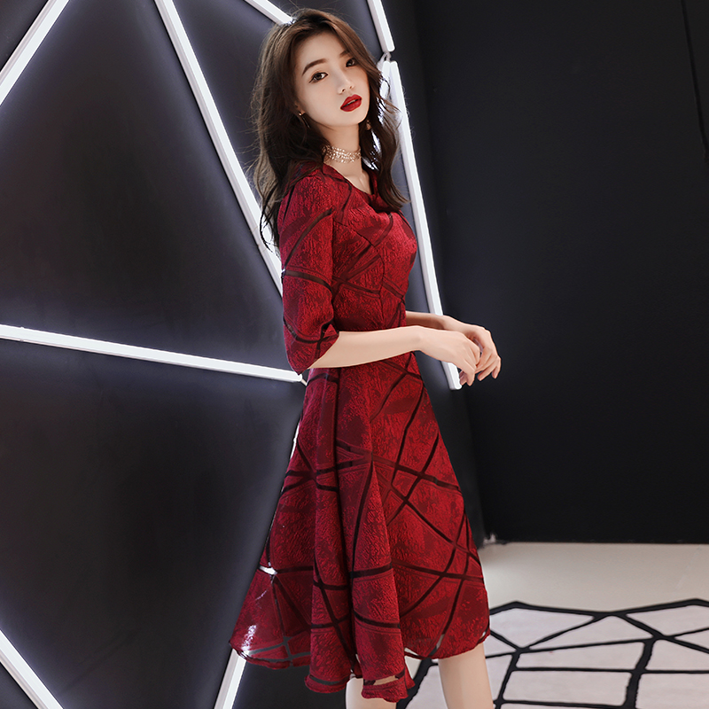 Burgundy demi-season evening dress, suitable for teen