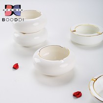 Ceramic ashtray with gold edge custom logo commercial and household large living room hotel club pure white simple round shape