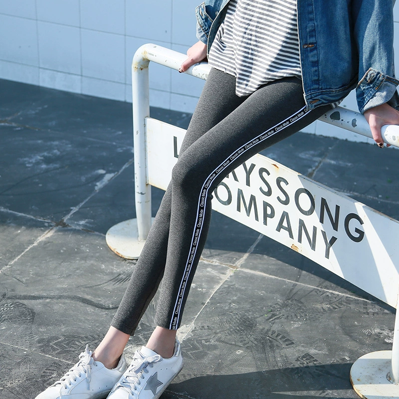 Quần legging nữ mặc mùa xuân và mùa thu mỏng phiên bản Hàn Quốc của quần chân nhỏ sọc bên hông cỡ lớn cao chân cao chân cotton quần chín điểm - Khởi động cắt