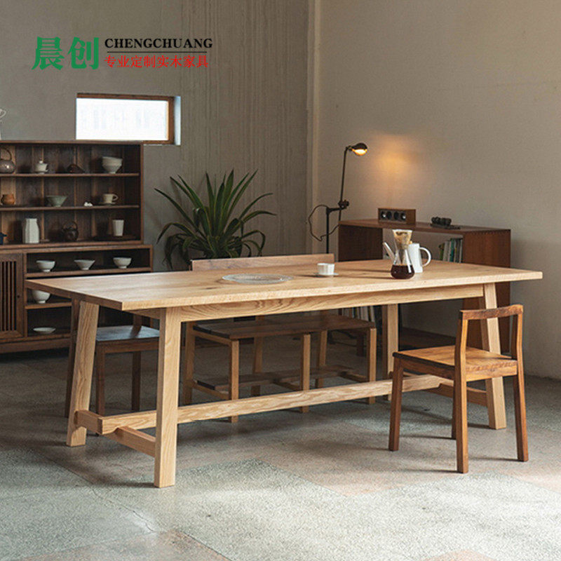 Nordic solid wood table modern simple household fashion dining table large desk white wax wood office negotiating table
