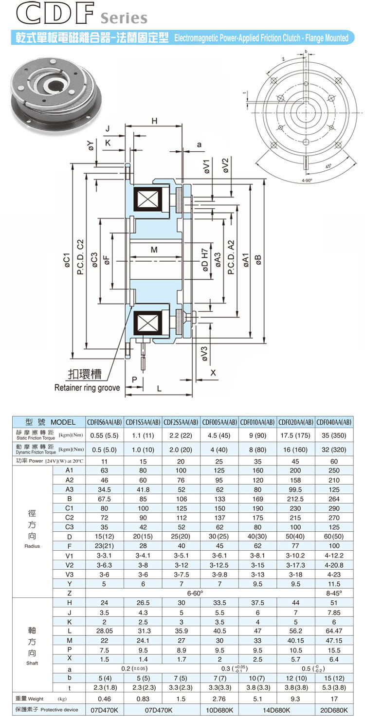 仟岱电磁离合器CDF1S5AF/AK/AL CDF2S5AM CDF005AG CDF010AA 24V 仟岱,仟岱离合器,电磁离合器,电机离合器,电磁离合刹车器