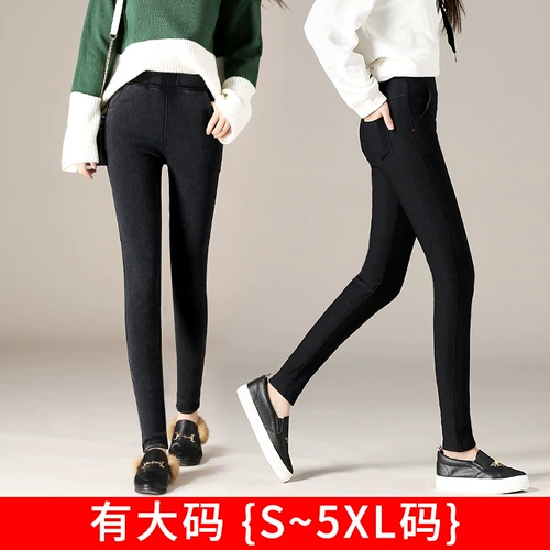 Штаны, зимние утепленные джинсовые леггинсы, большой размер