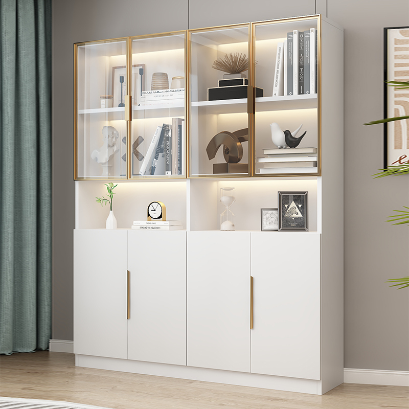 Pine Wood Board Light Luxury Bookcase with Dust-Proof Glass Door, Storage Cabinet, Display Cabinet, Wine Cabinet, Wall-Mounted Children's Toy Storage