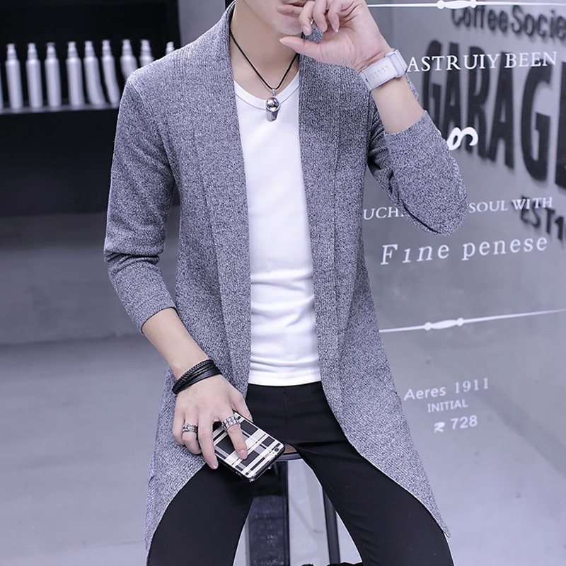 Men's Mid-Length Coat, Cape-Style Jacket, 2026 Spring and Autumn Knit Cardigan, Youth Hong Kong Style Trendy Brand Outerwear