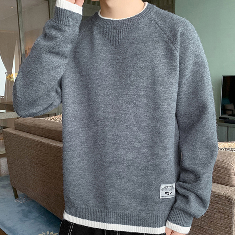 Solid Color Knit Sweater for Men, Autumn and Winter 2026 New Style, Round Neck Pullover, Woolen Clothing, Men's Fleece-Lined and Thickened Base Shirt